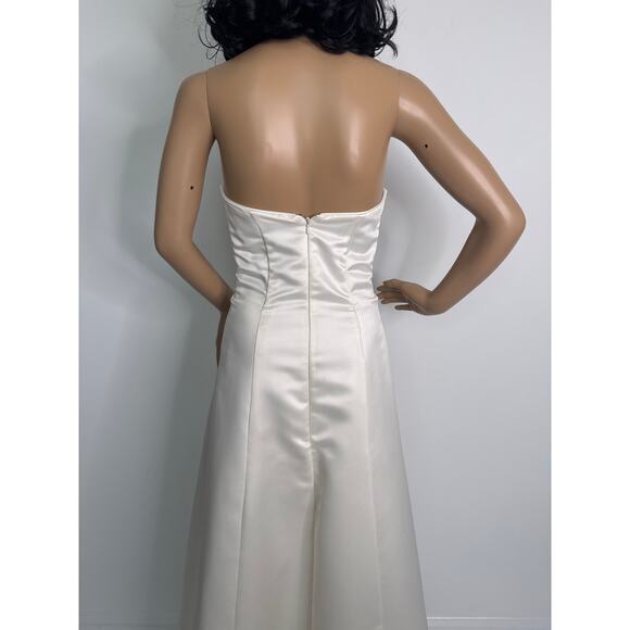 1990s Jessica McClintock Ivory Embroidered Strapless Formal Gown USA made XS - Picture 10 of 16